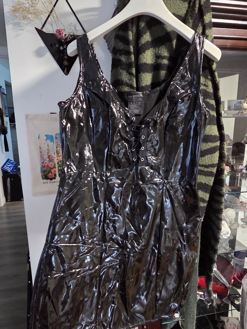 Black Patent Leather Lace-Up Mini Dress